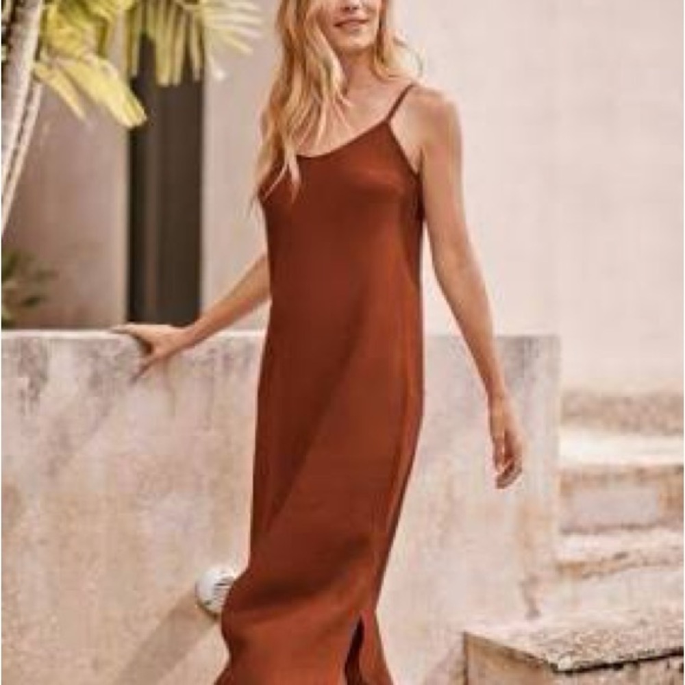 Garnet Hill Easy Linen Slip Dress in Cinnamon, Size 14